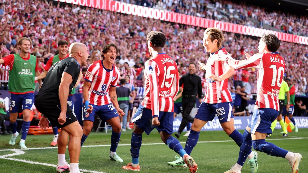 La celebración del segundo gol del Atlético de Madrid ante el Real Madrid.