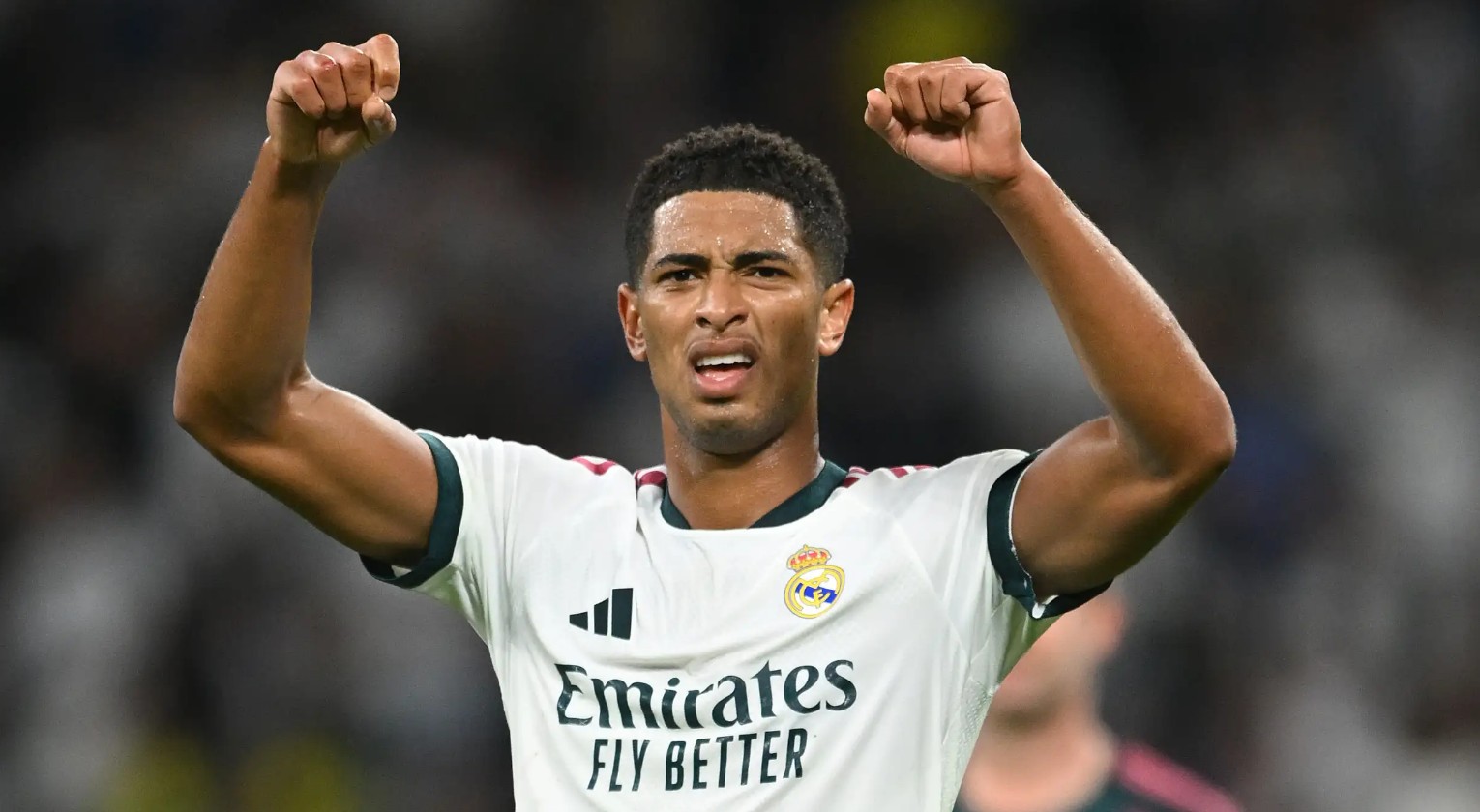 Jude Bellingham celebra con el Real Madrid tras un partido