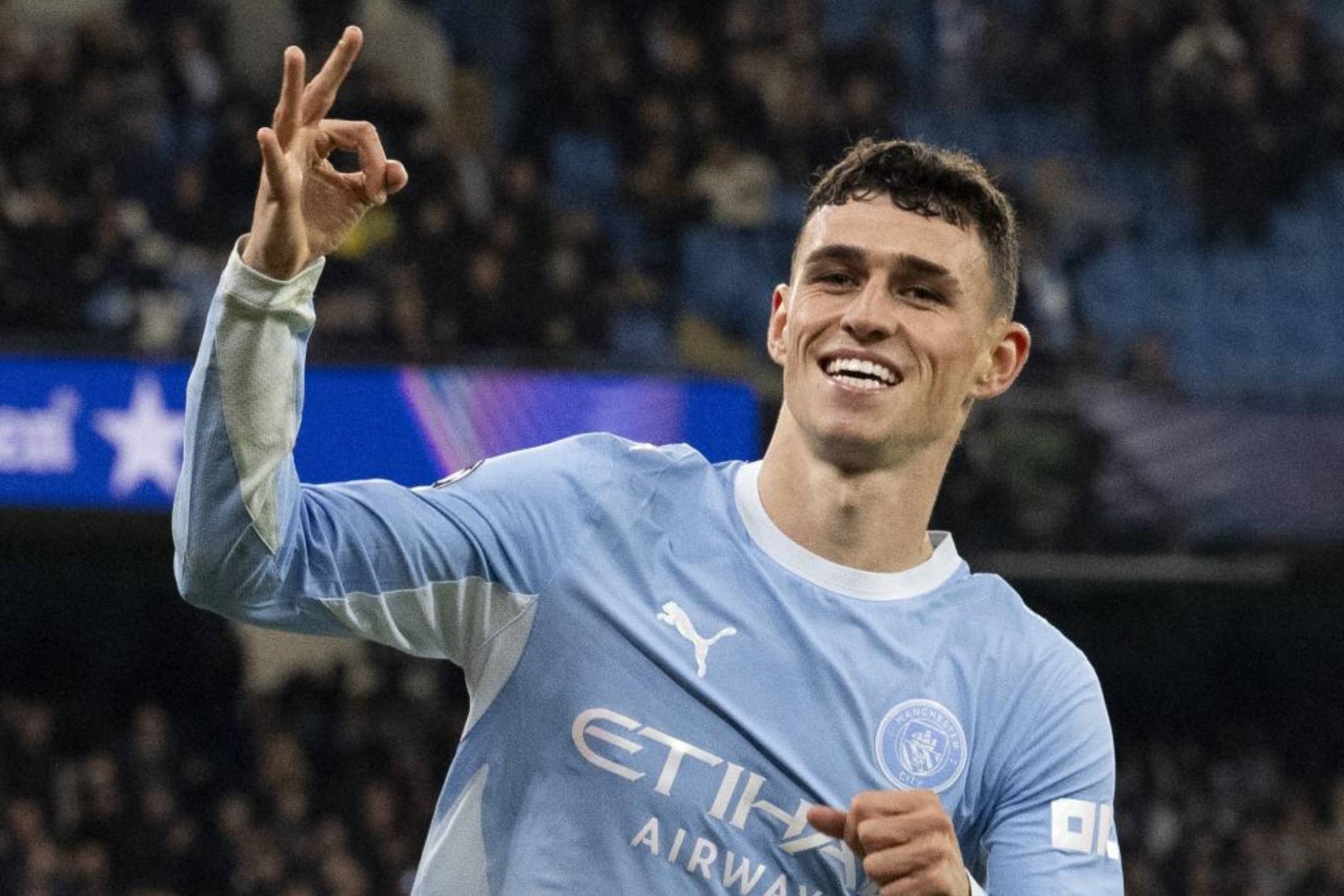 Phil Foden celebra un gol con el Manchester City
